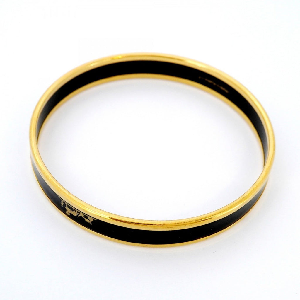 Hermes Bangle, Glazed PM, GP Plated Gold, Black, Women's