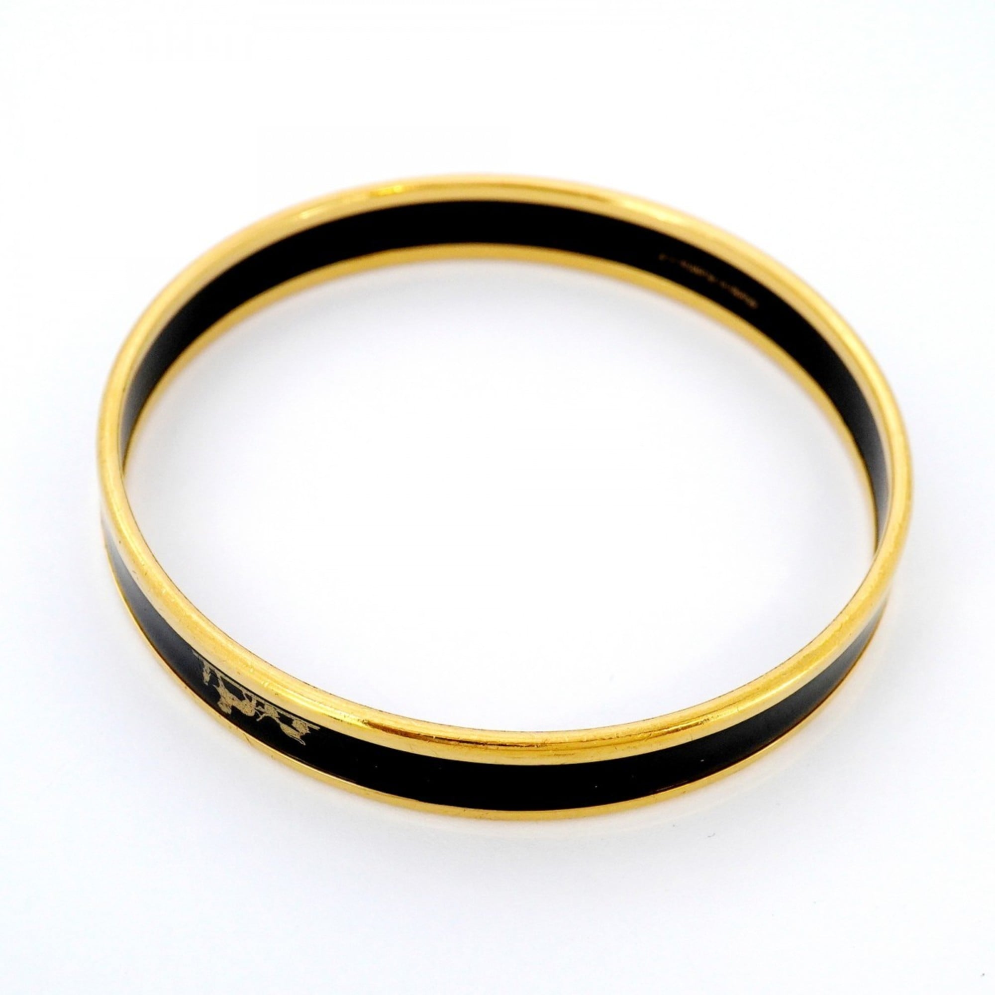 Hermes Bangle, Glazed PM, GP Plated Gold, Black, Women's