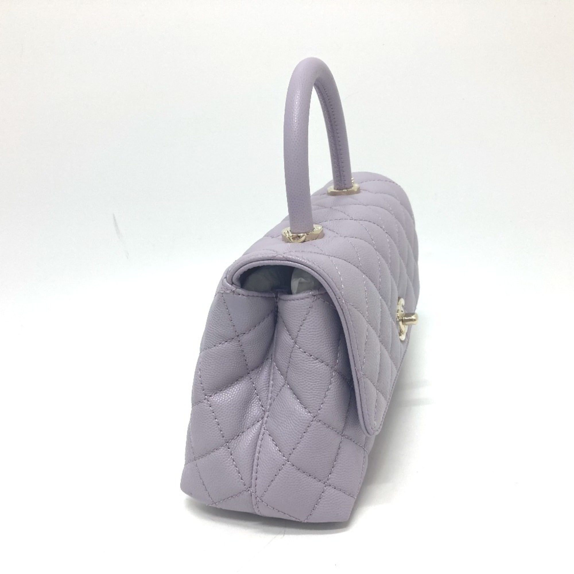 CHANEL A92990 Matelasse Coco Handle Bag Shoulder Handbag Caviar Skin Women's Lavender Purple — New - Store Return