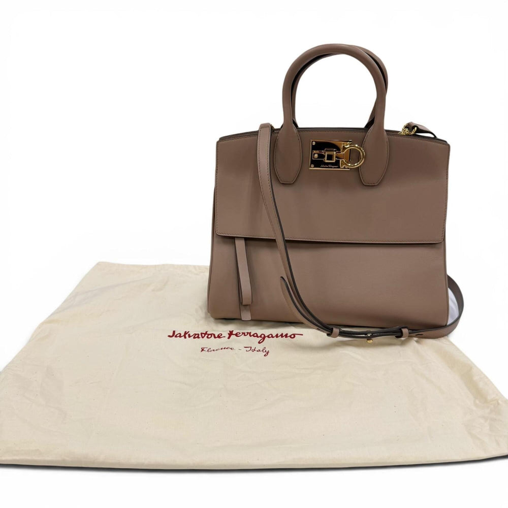 Salvatore Ferragamo Studio Gancini Soft Leather 2-Way Shoulder Bag/Handbag, Brown, Made in Italy, Women's, with Dust Bag — New - Store Return