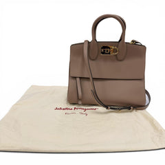 Salvatore Ferragamo Studio Gancini Soft Leather 2-Way Shoulder Bag/Handbag, Brown, Made in Italy, Women's, with Dust Bag — New - Store Return