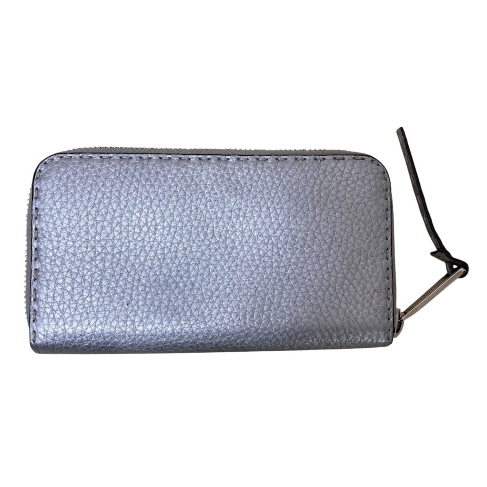 FENDI Selleria Leather Long Wallet 8M0374 Silver Color Women's