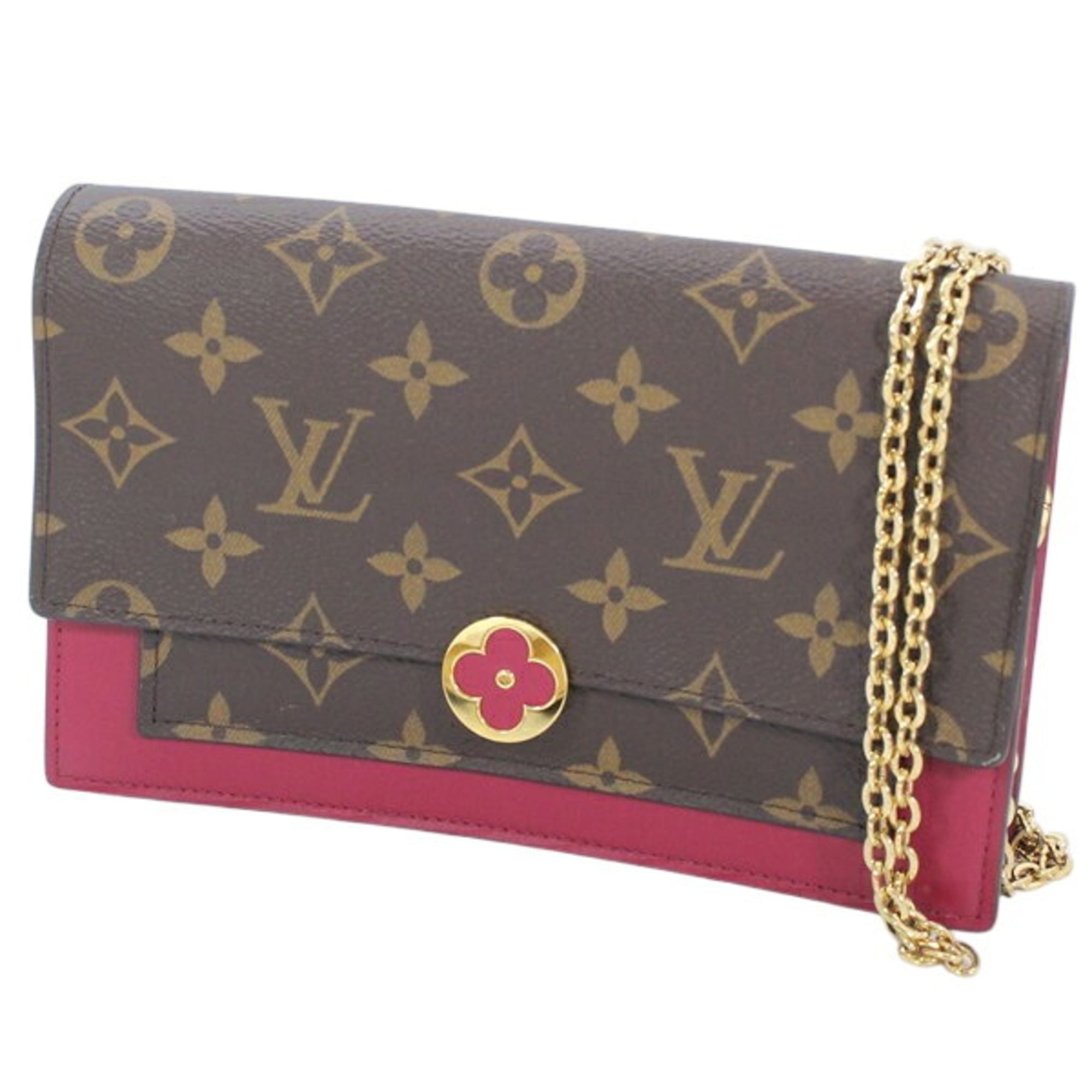 LOUIS VUITTON Chain Wallet Shoulder Bag Monogram Portefeuille Flore M67404 Women's KM3319 — Like New