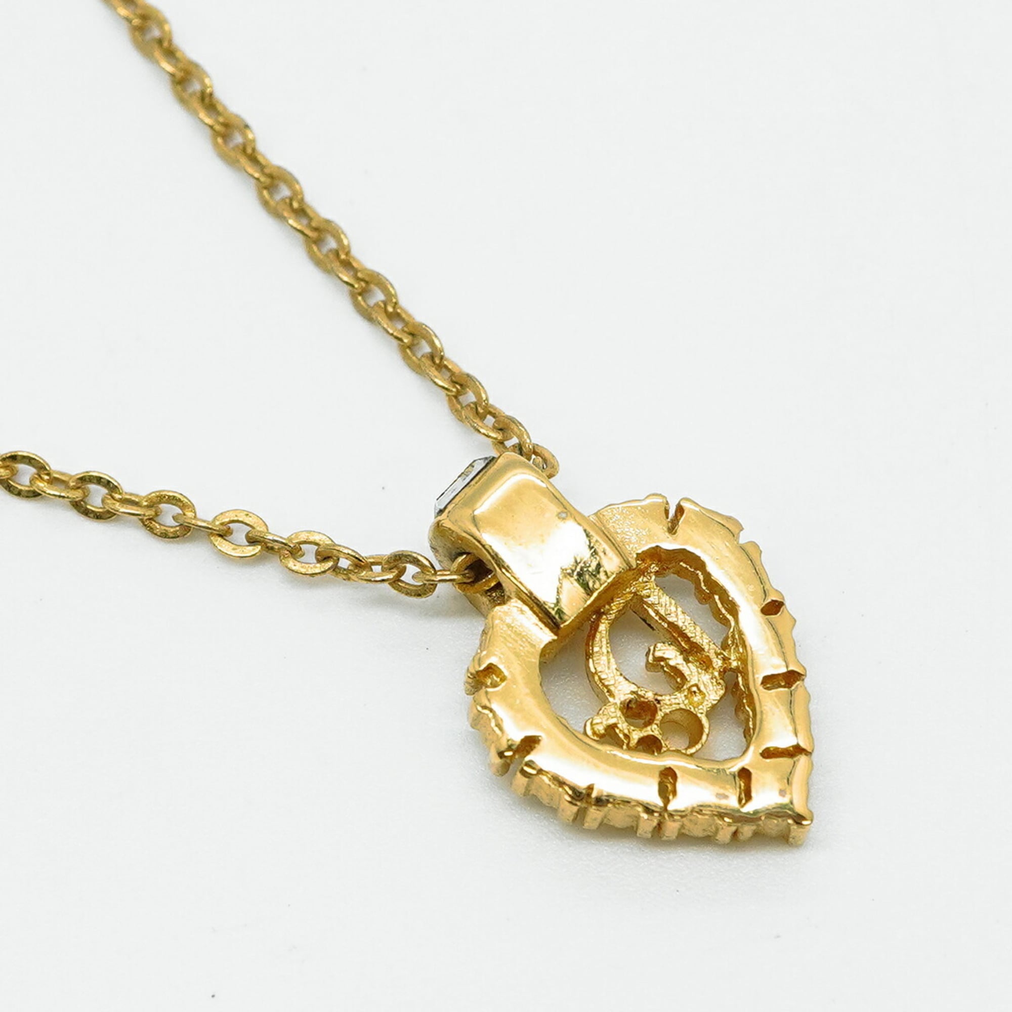 Christian Dior necklace with heart motif, gold plated rhinestones, for women.