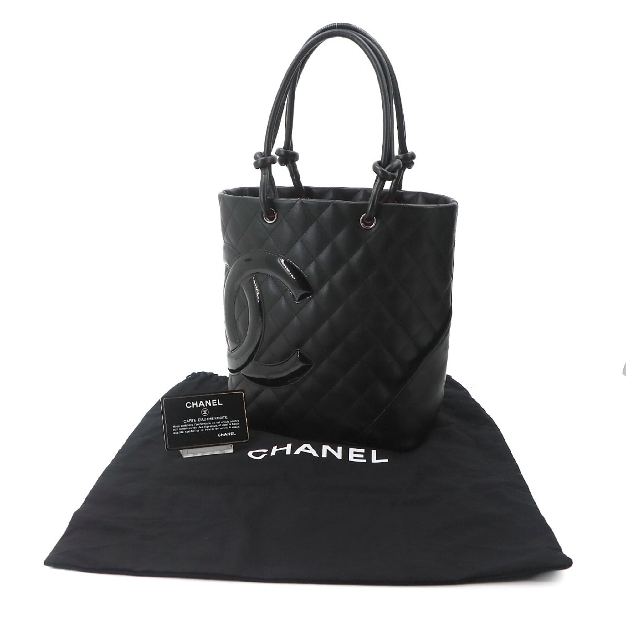 Chanel Cambon Line Medium Tote Handbag, Leather Enamel Black, A25167, Silver Hardware — Like New