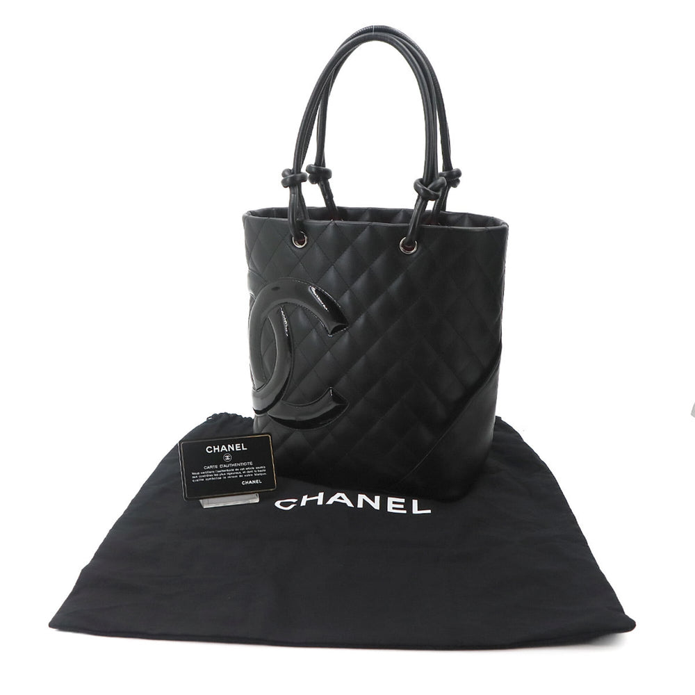 Chanel Cambon Line Medium Tote Handbag, Leather Enamel Black, A25167, Silver Hardware — Like New