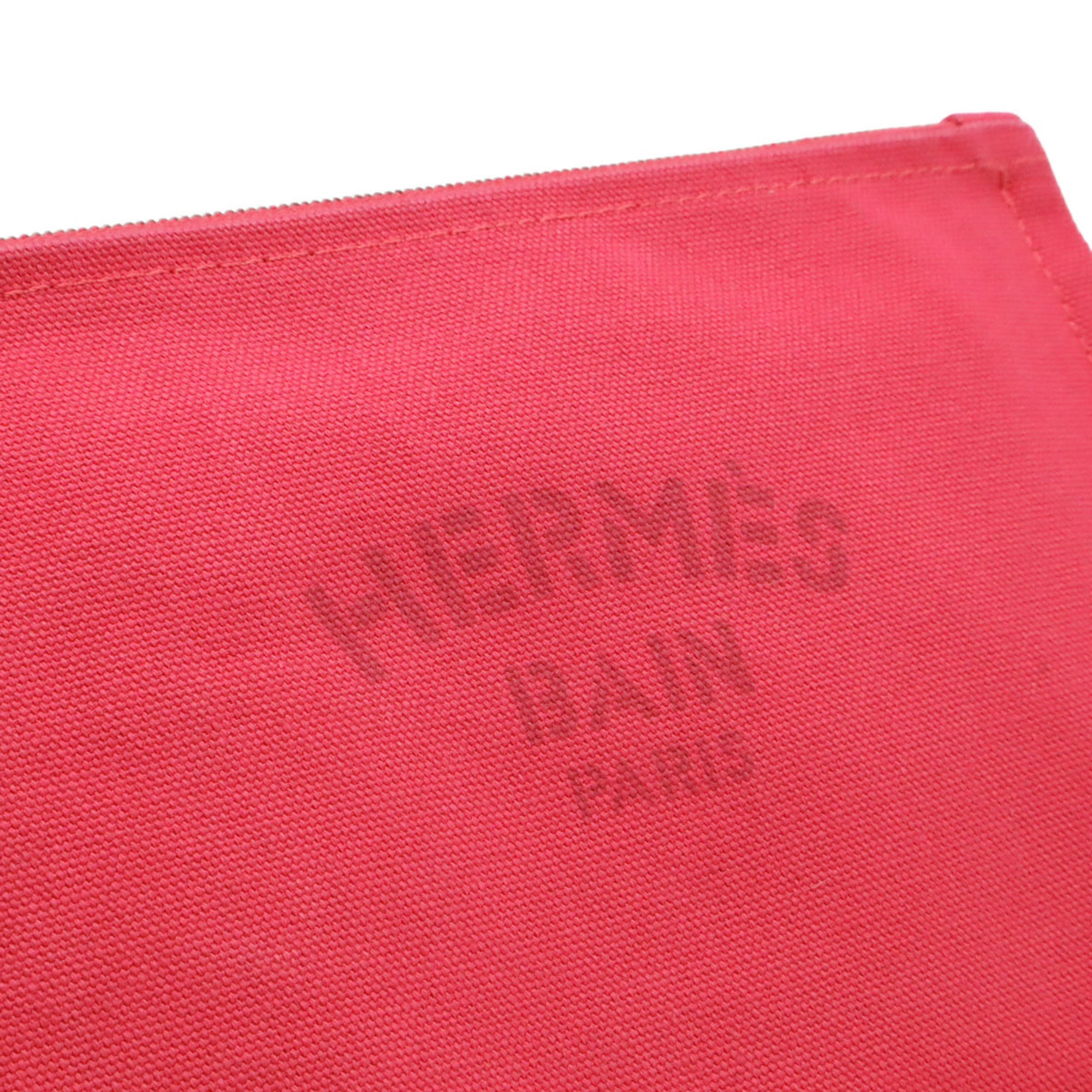 HERMES Yachting PM Flat Pouch in Canvas and Leather, Pink — Like New