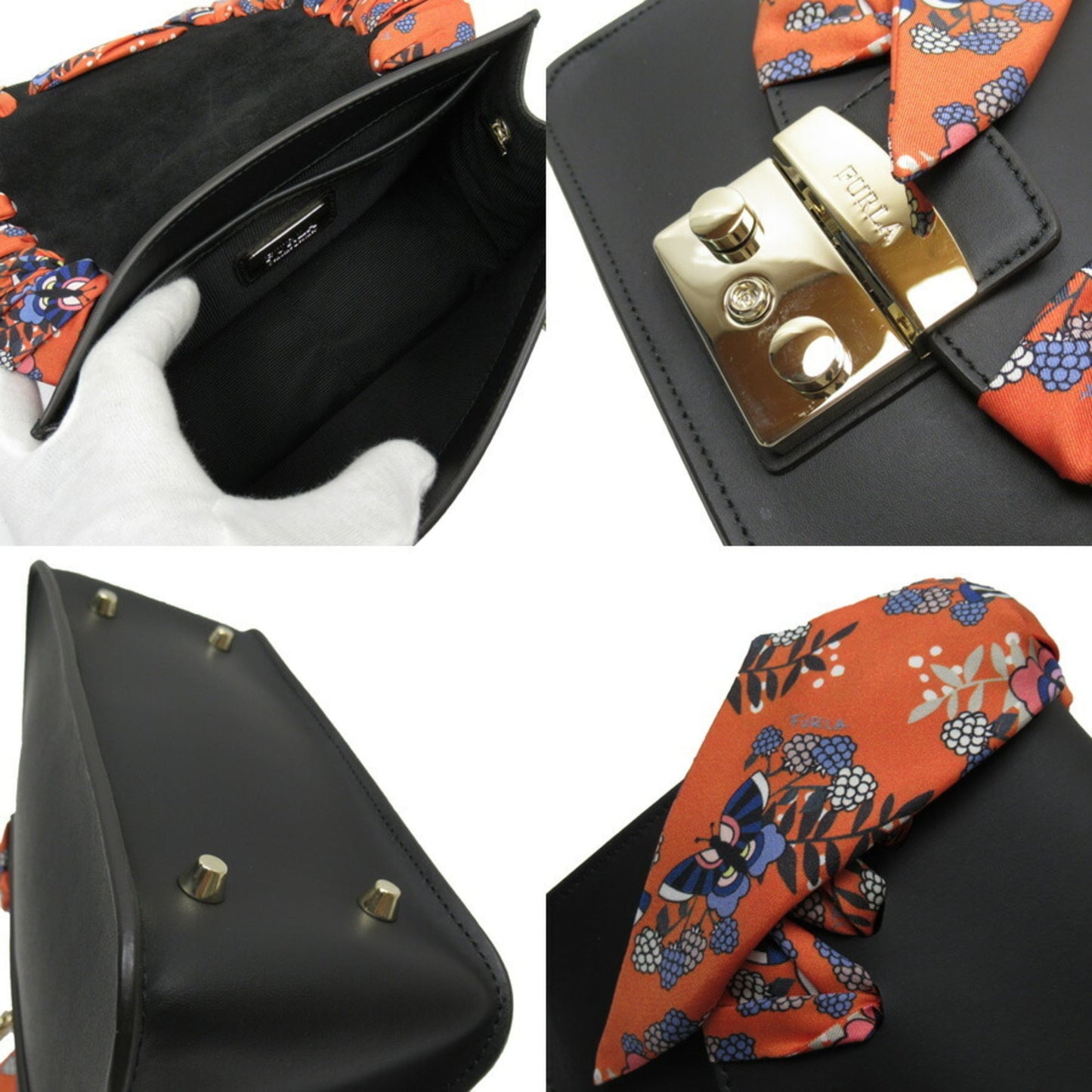 Furla FURLA Shoulder Bag Metropolis Black Gold Orange Leather