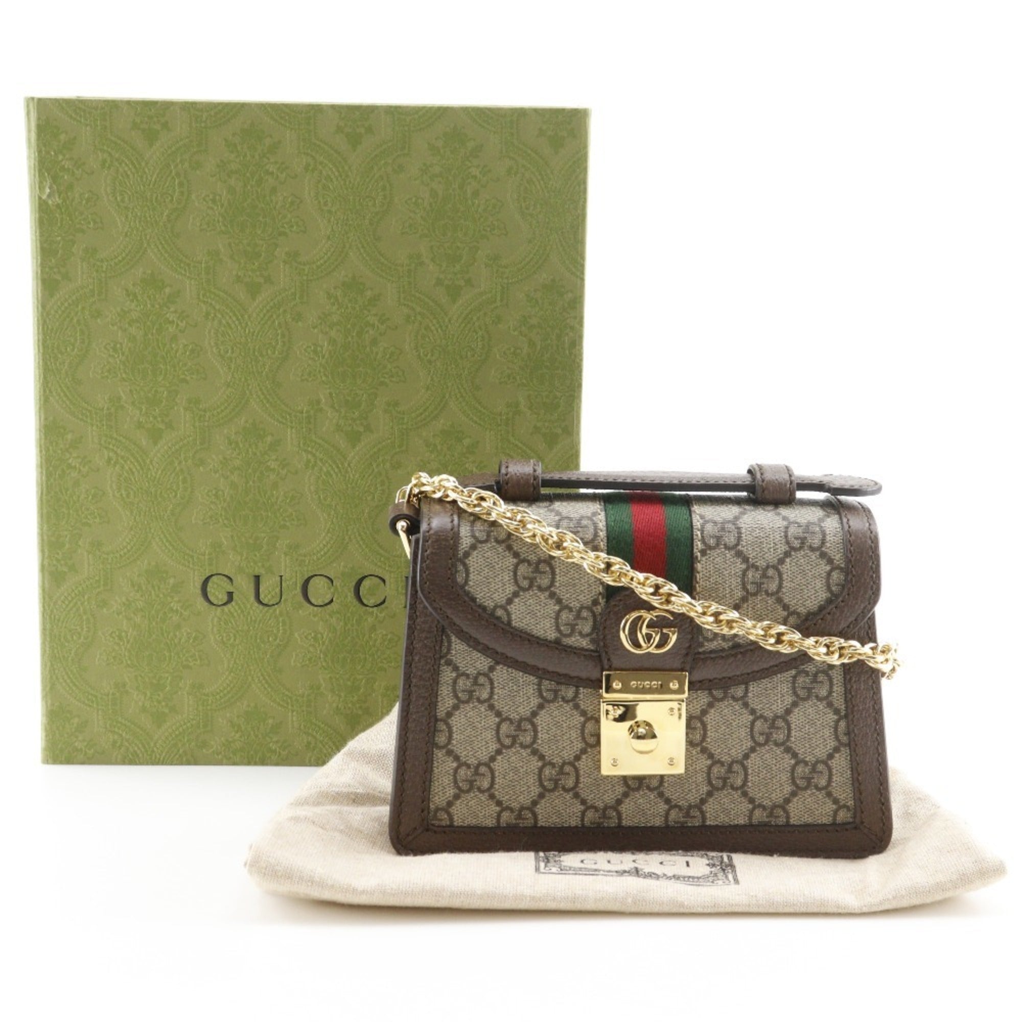 Gucci Ophidia Shoulder Bag, Sherry Line Mini Chain 696180, GG Supreme Canvas, Brown, 2-way, Flap, Women's — Like New