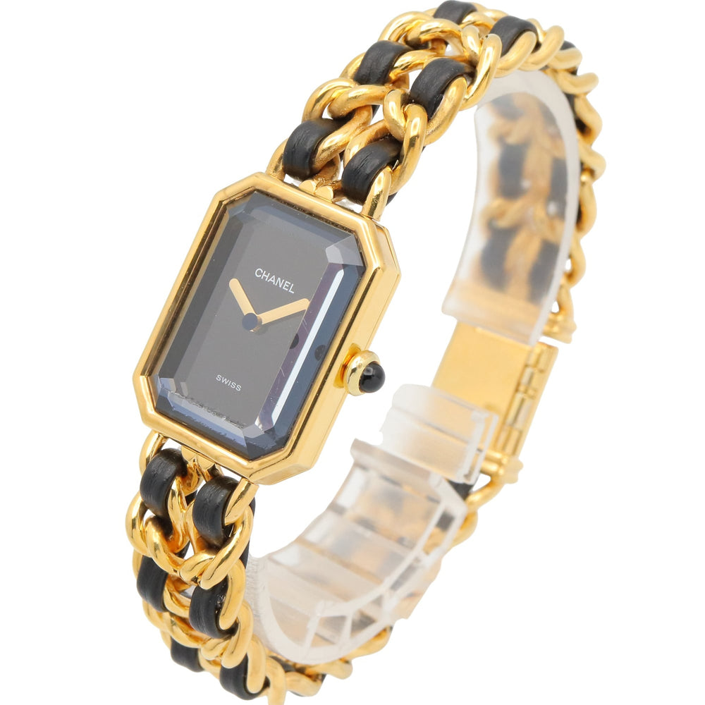 Chanel CHANEL Première XL Watch, Gold Plated (GP), Leather Strap, Women's, Black, H0001 — Very Good