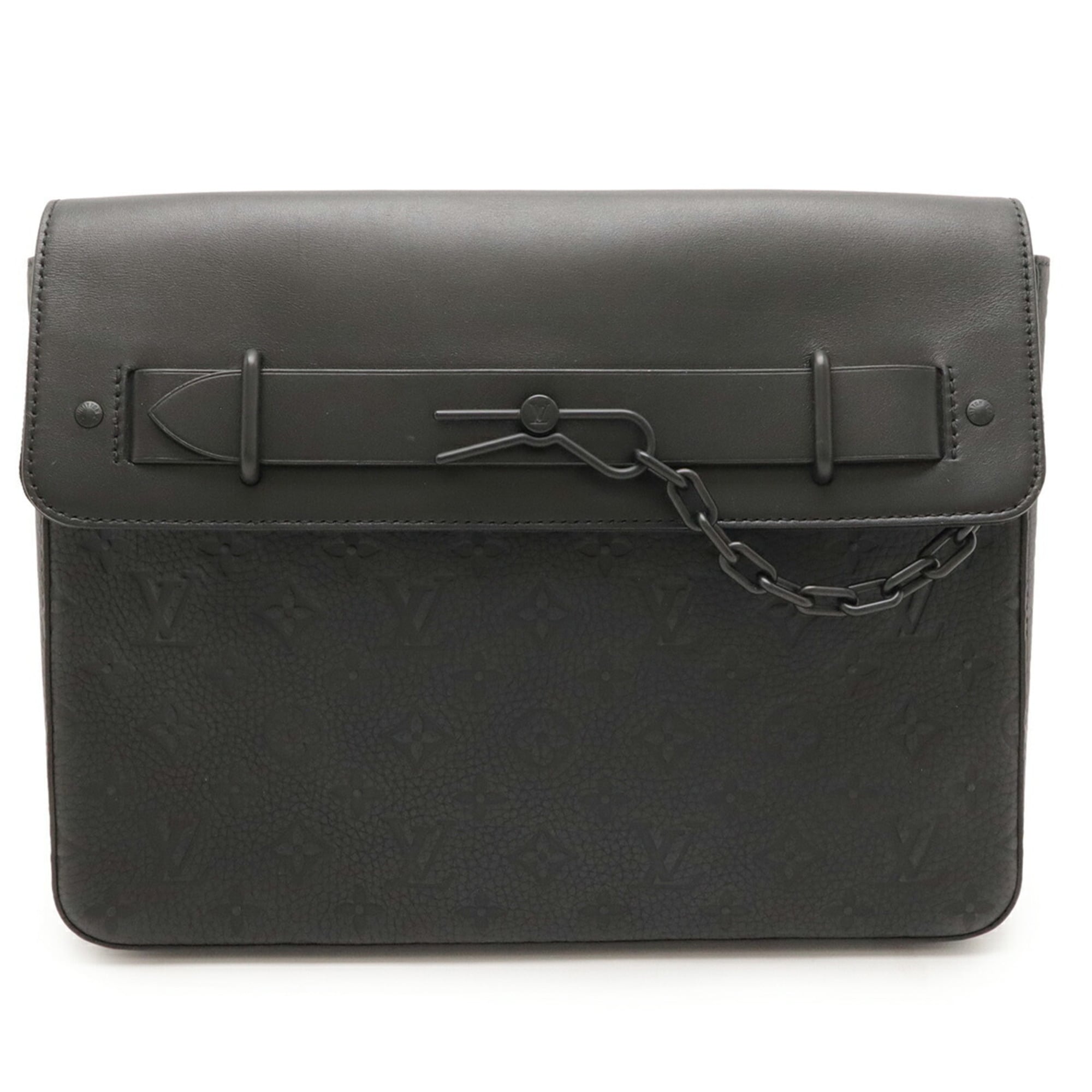 LOUIS VUITTON Monogram Taurillon Pochette Steamer Clutch Bag in Black, Noir, M80140