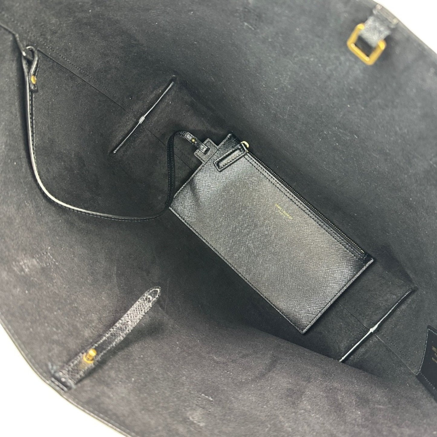 Yves Saint Laurent SAINT LAURENT PARIS Saint Laurent Paris Leather Tote Bag with East/West Pouch, 604309, Black, Women's