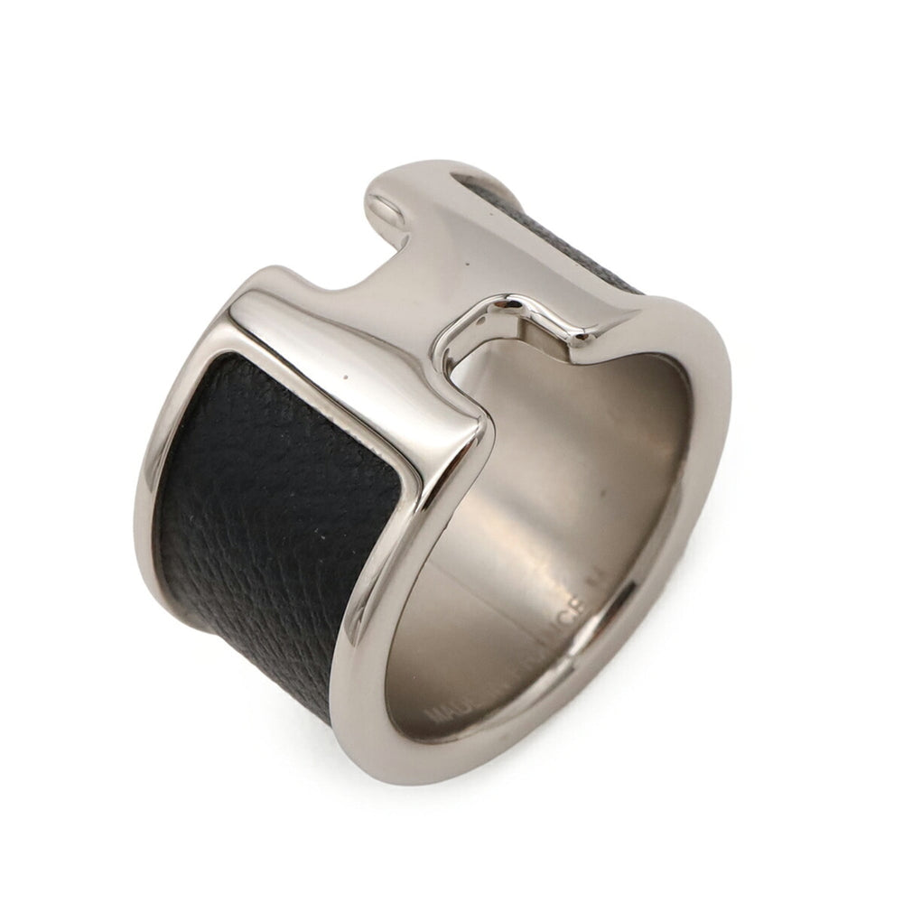 HERMES Olympe GM Ring, Metal, Veau Madame Leather, Silvery Black, Japanese Size Approx. 1 — New - Store Return