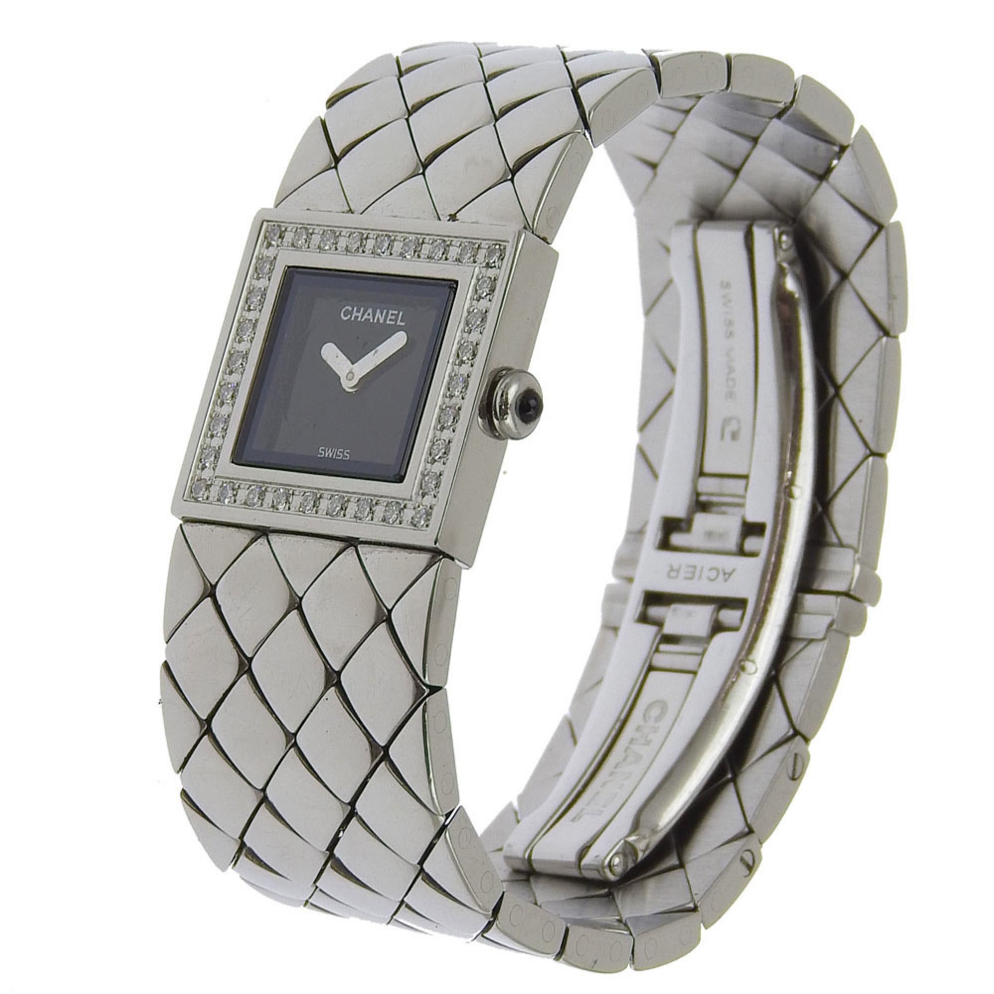 CHANEL Matelasse Watch Diamond Bezel H0489 Stainless Steel Quartz Analog Display Black Dial Women's I213024033 — Good