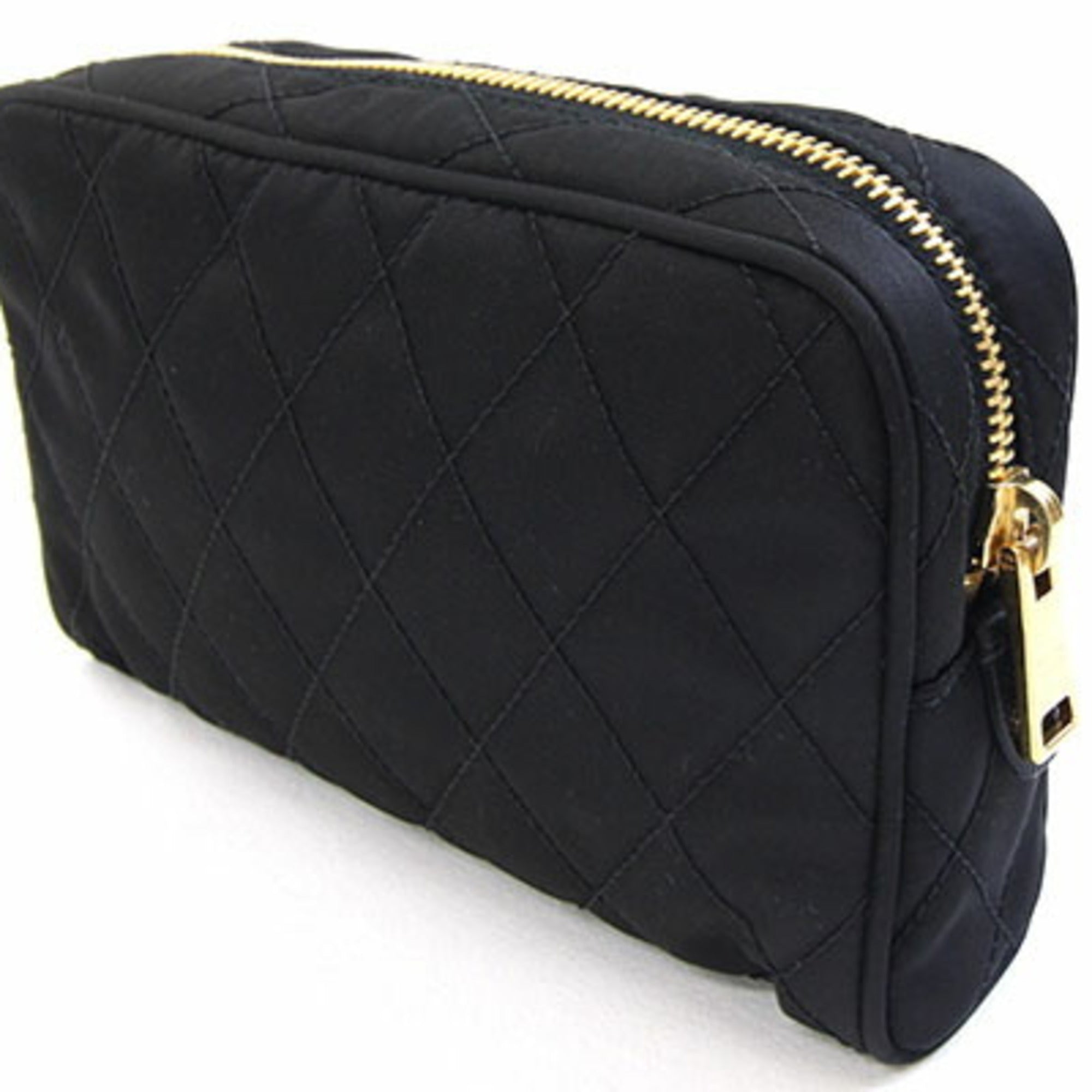 Prada Pouch 1NE021 Black Nylon and Leather Clutch Bag with Strap, Floral Embroidery, Women's, PRADA