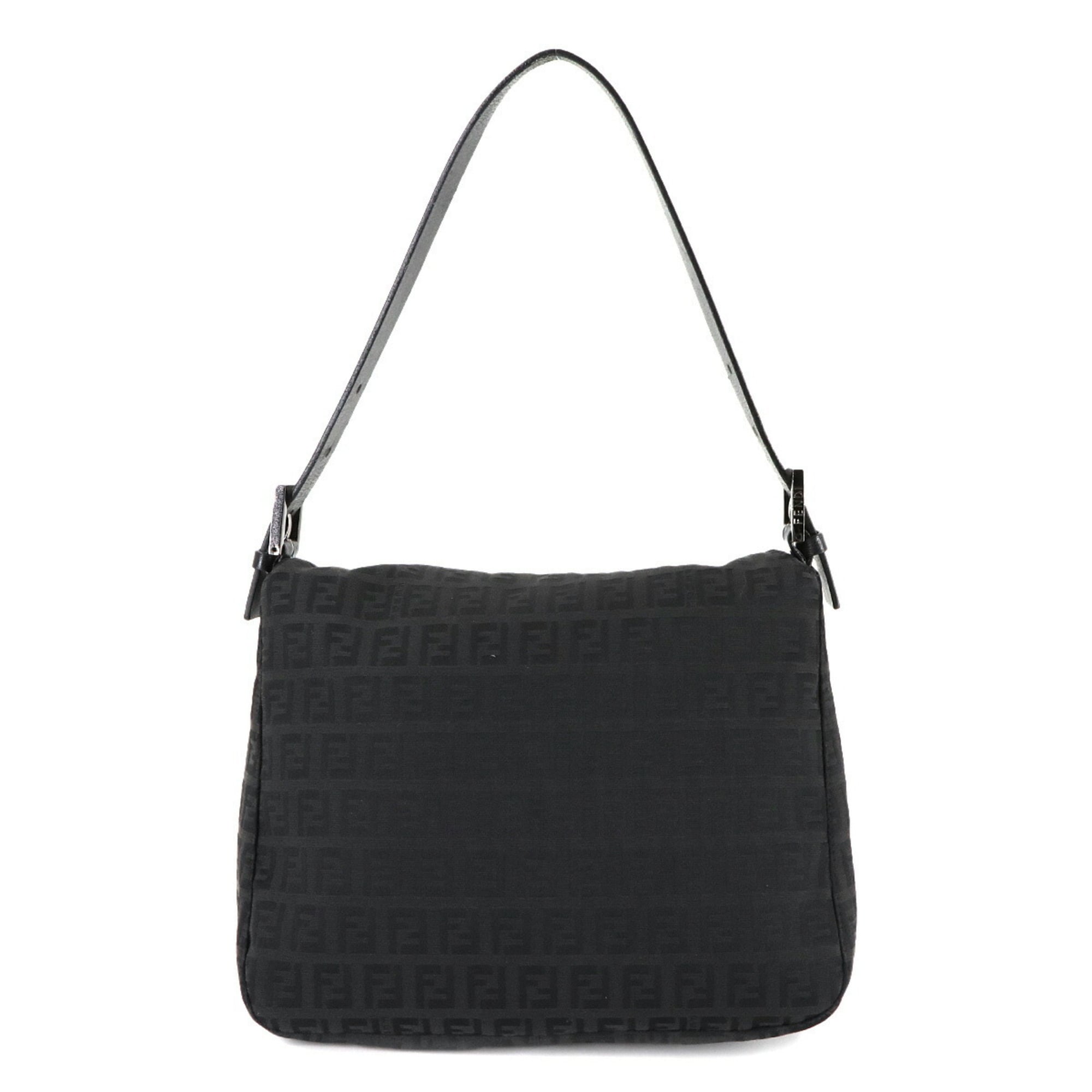 FENDI Zucchino Mamma Bucket Shoulder Bag in Canvas and Leather, Black, 8BR004