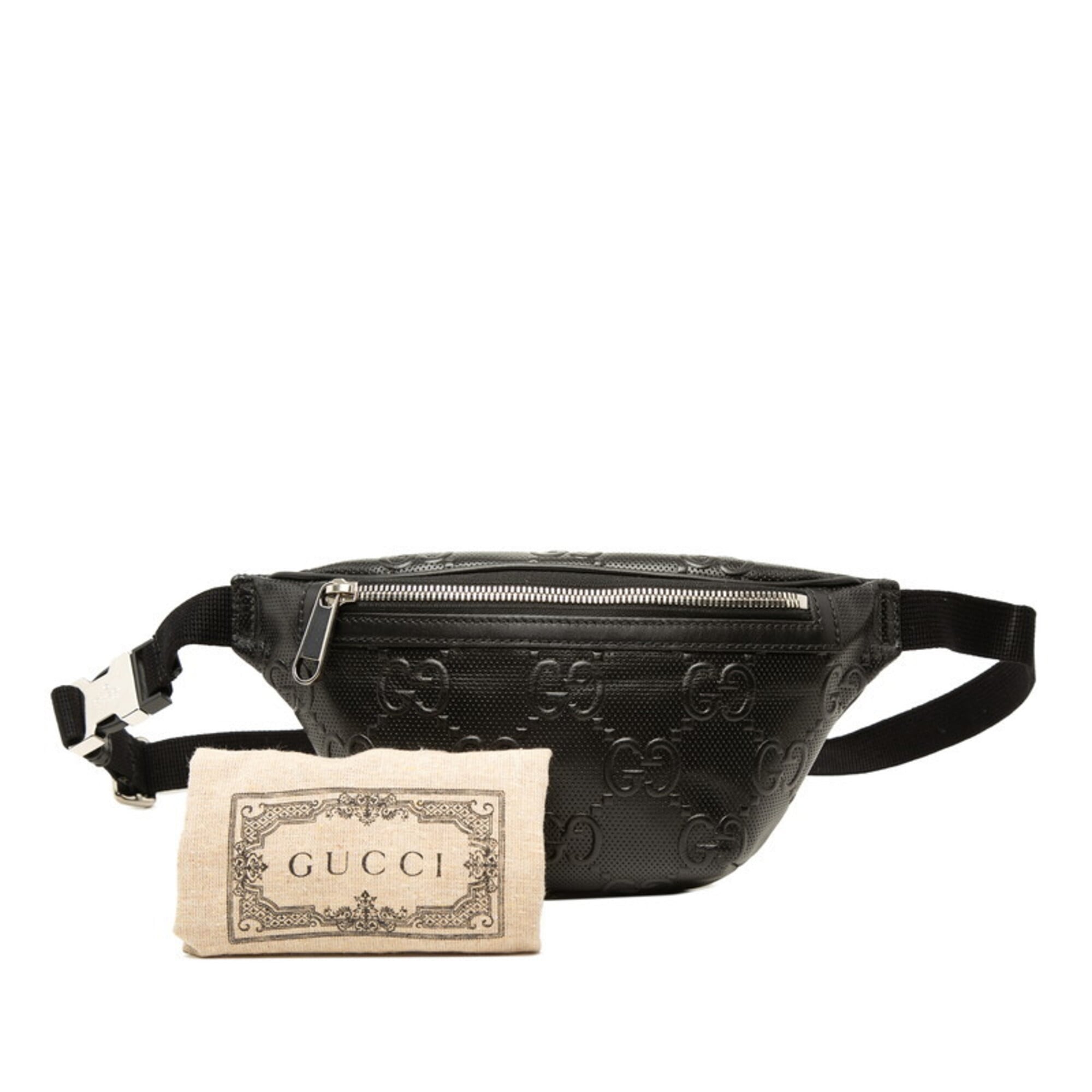 Gucci GG Embossed Waist Bag, Body Crossbody 658582, Black Leather, Women's, GUCCI — Like New