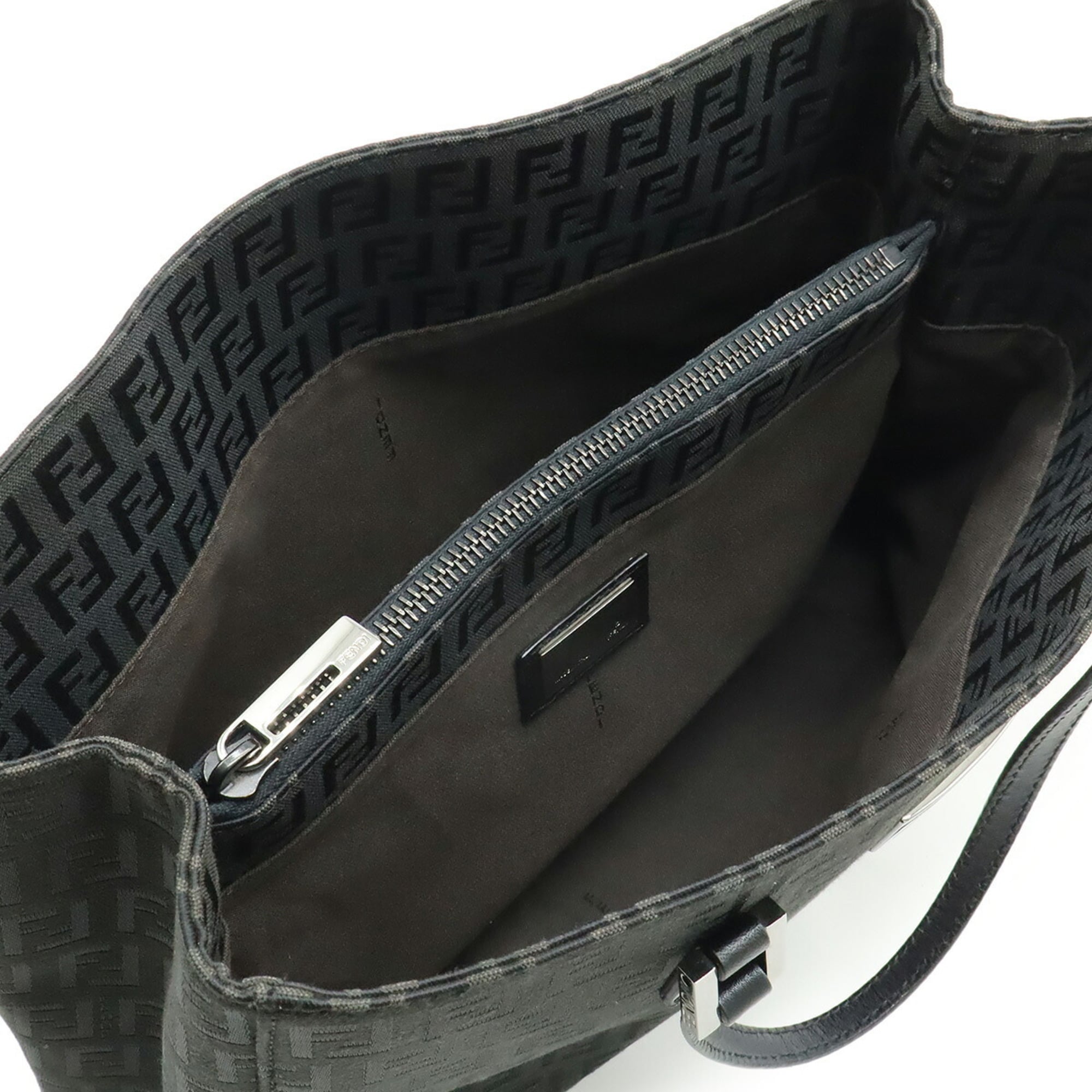 FENDI Zucchino Zucca Print Handbag, Mini Tote Bag, Canvas and Leather, Black, 8BH132