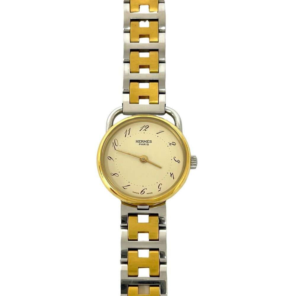 HERMES Arceau Stainless Steel GP Quartz Wristwatch, Silver/Gold, 21563 — Good