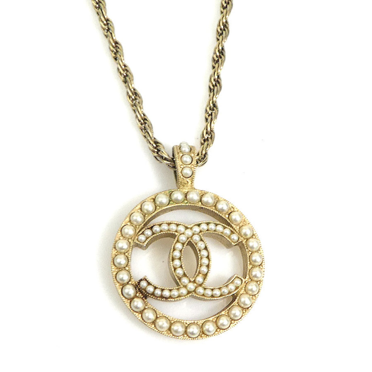 CHANEL Women's Metal Necklace with Faux Pearls in Gold and White (r10794i)