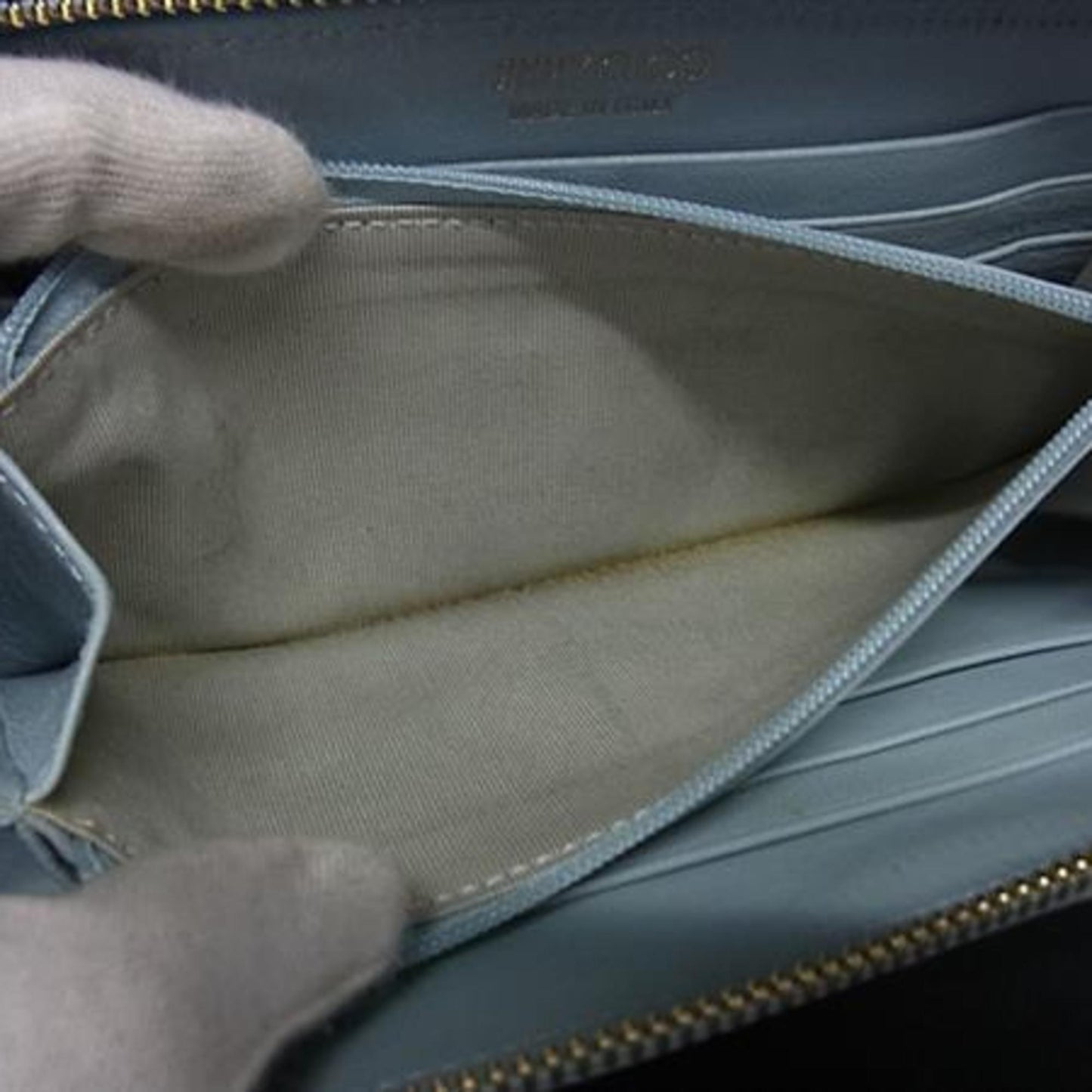 JIMMY CHOO Philippa Light Blue Leather Women's Star Stud Round Long Wallet