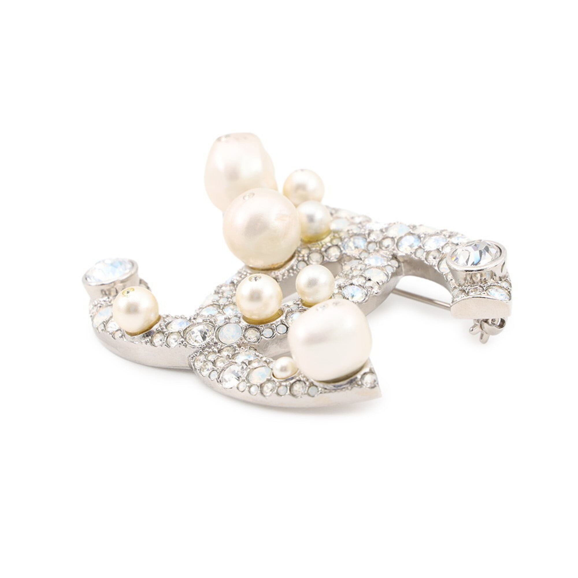 Chanel Brooch, Coco Mark Rhinestone, Faux Pearl, Metal, B17K A96841 CHANEL Brooch BROACH — Like New