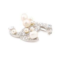 Chanel Brooch, Coco Mark Rhinestone, Faux Pearl, Metal, B17K A96841 CHANEL Brooch BROACH — Like New