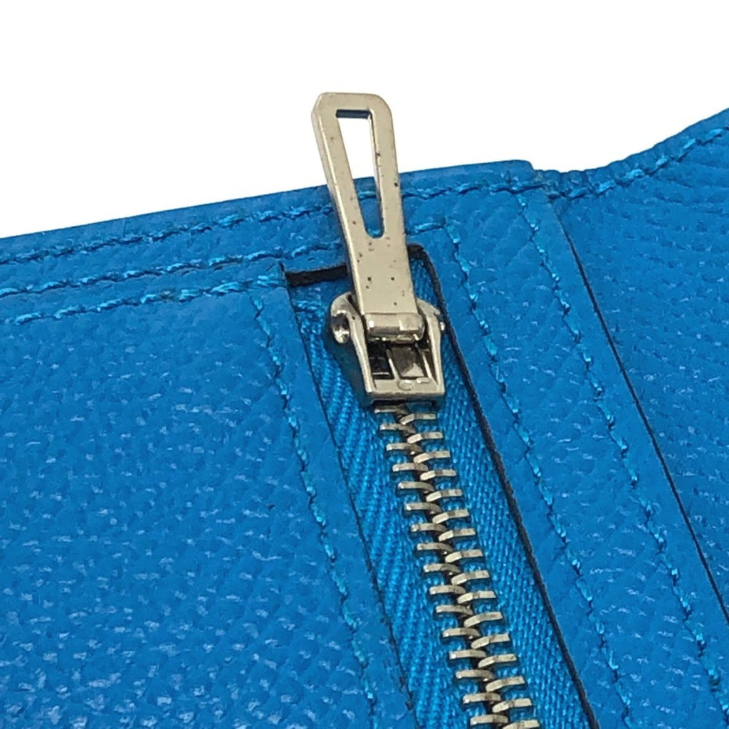 HERMES Bearn Soufflet Bifold Wallet, Long Epsom Leather, Women's, Blue Zanzibar,