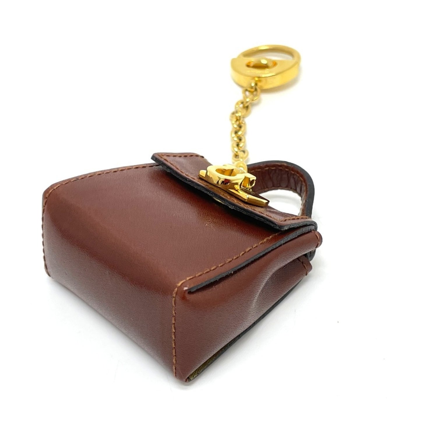 Salvatore Ferragamo Bag Motif Gancini Charm Leather Ladies Brown x Gold Hardware