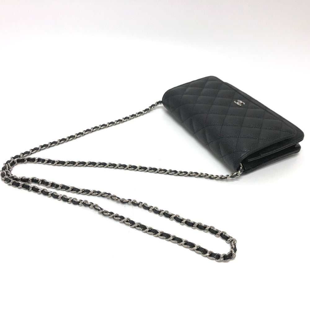CHANEL AP0250 Matelasse Coco Mark Classic Chain Wallet Shoulder Bag Caviar Skin Women's Silver Hardware Black — New - Store Return