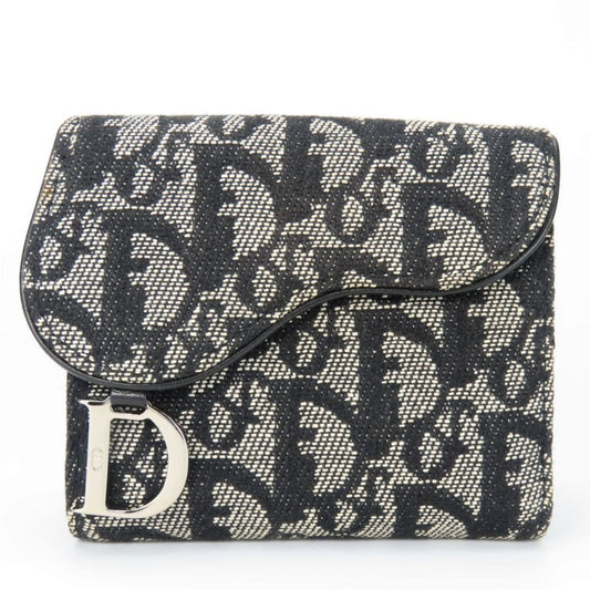 Christian Dior Bi-fold Wallet Trotter Canvas Black W Compact Women's