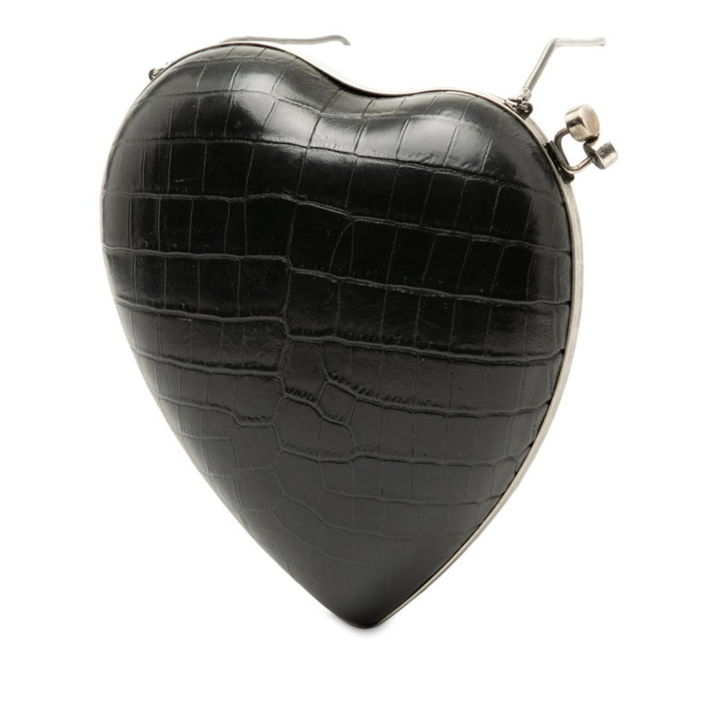 Saint Laurent YSL Logo Heart-Shaped Crocodile Embossed Love Box Shoulder Bag 466212 Black Leather Women's SAINT LAURENT