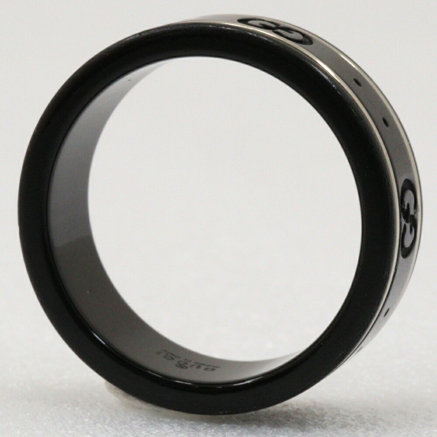 Gucci Icon Thin Band Size 14.5 Ring, K18 White Gold x Corundum Black, Approx. 2.2g, Band, Unisex