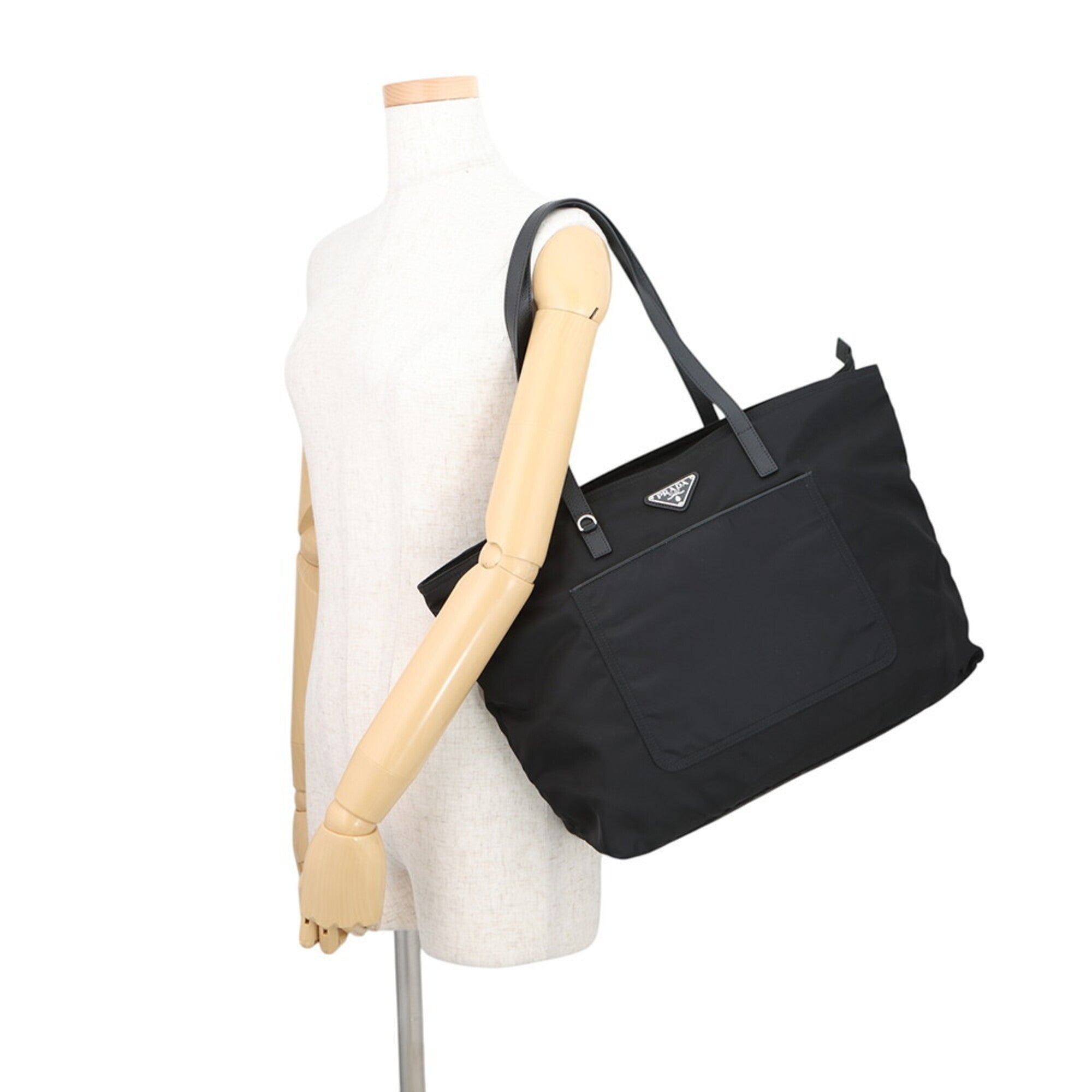 Prada Triangle Tote Bag, Nylon Handbag, 1BG052, Black, PRADA — Like New