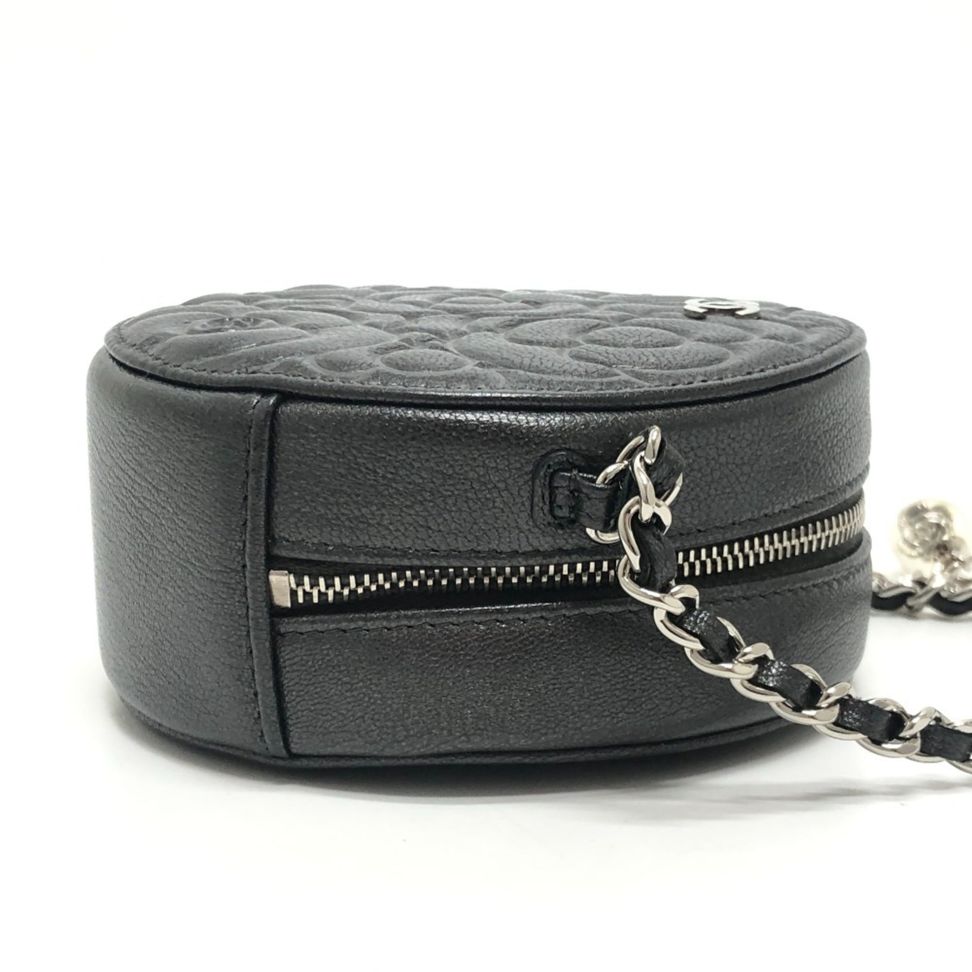 CHANEL Camellia CC Coco Mark Logo Crossbody Bag, Round Mini Shoulder Leather, Women's, Gray — Like New