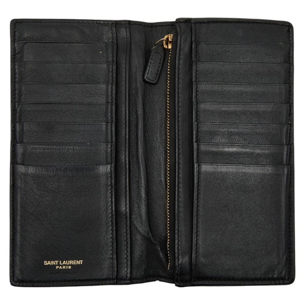 Saint Laurent Tiny YSL Logo Crocodile Embossed Continental Wallet 607746 Black Leather Women's SAINT LAURENT