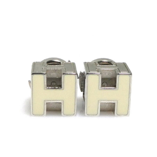 Hermes HERMES Earrings Cage de H Metal Enamel Silver Off-White Women's e60586g