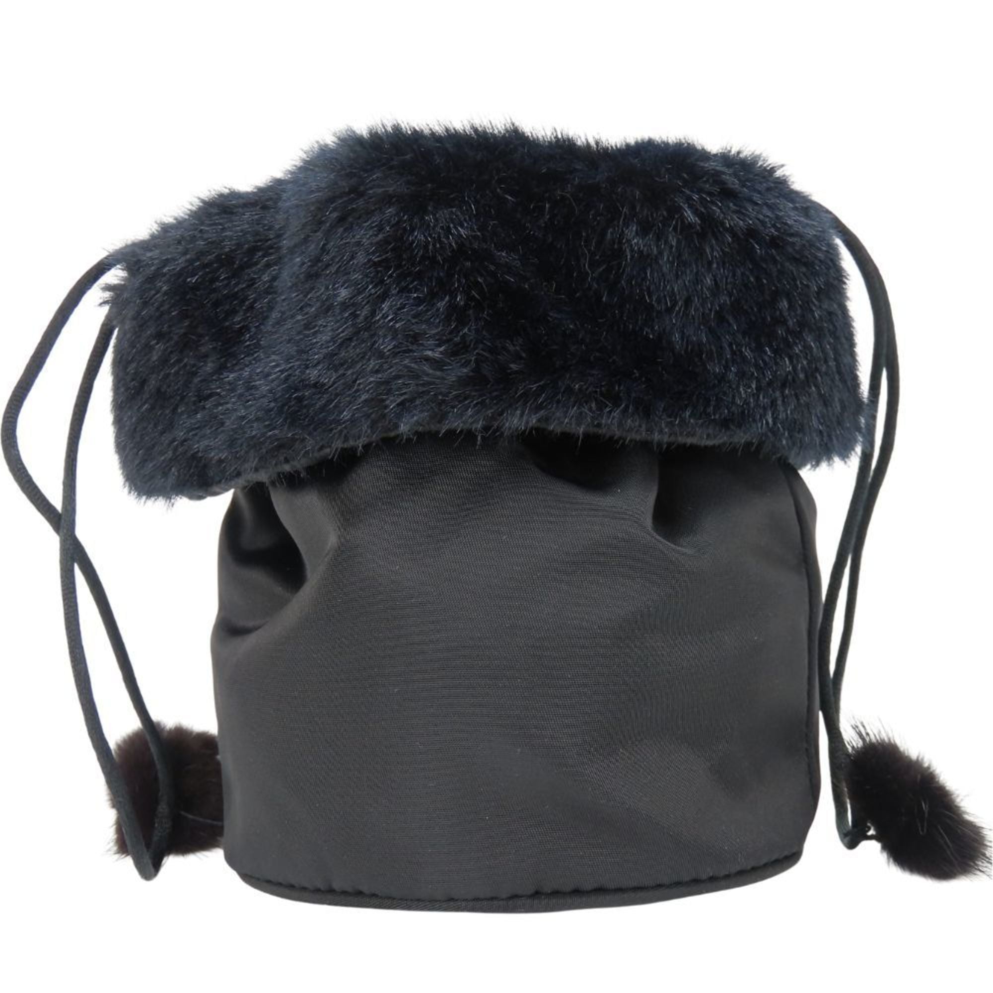 Celine Pouch Bag, Fur and Nylon, Black Circle, Women's, CELINE