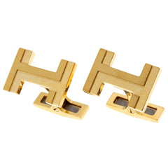 Hermes cufflinks, H O Carre, H077189FA00, metal, gold — Like New