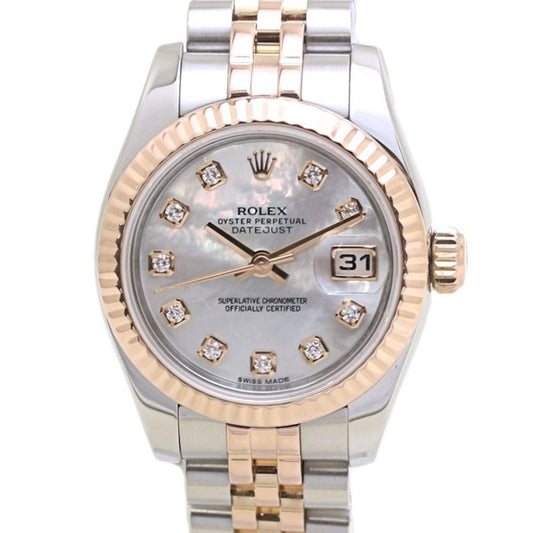 ROLEX Rolex Datejust 10P Diamond 179171NG White Shell K18PG Pink Gold x Stainless Steel Ladies 40009 Watch