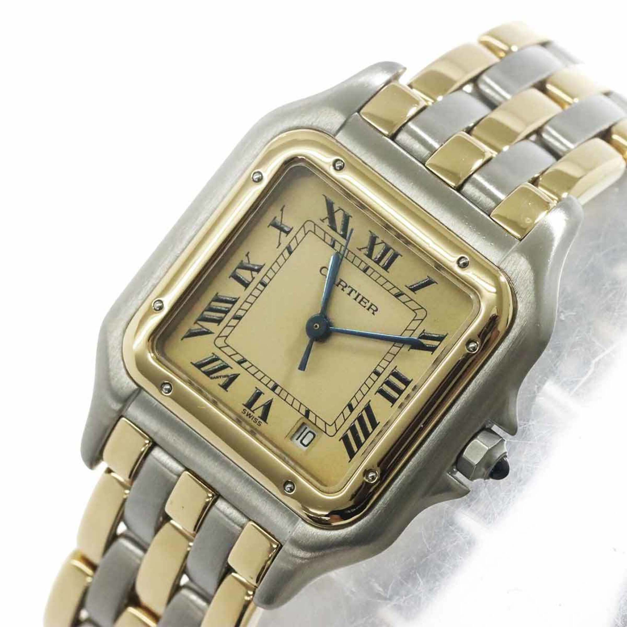 Cartier Panthère MM 3-Row Date Two-Tone Watch 83083244 Boys' Ivory YG Yellow Gold Quartz — Like New