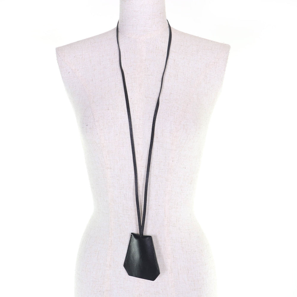 HERMES Vintage Margiela Era Clochette Leather Necklace, Black with Silver Hardware, □B Stamp, Comes Box, Made in France, Women's — Like New