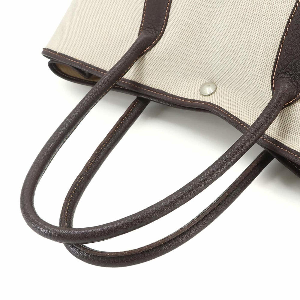 Hermes Garden 36 PM Tote Handbag, Toile H Leather, Natural Marron, □G Stamp, Silver Hardware, Party — Like New