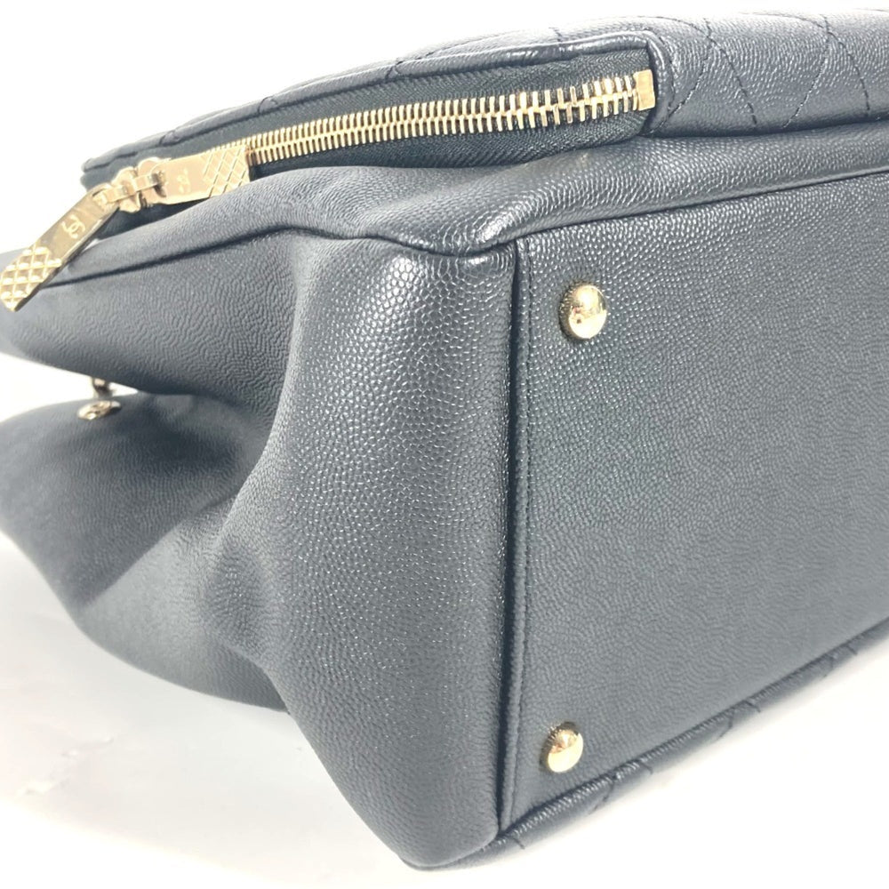 CHANEL A93795 CC Coco Mark Affinity Matelasse Quilted Bag Tote Chain Shoulder Caviar Skin Women's Black G-240825-4 — Like New
