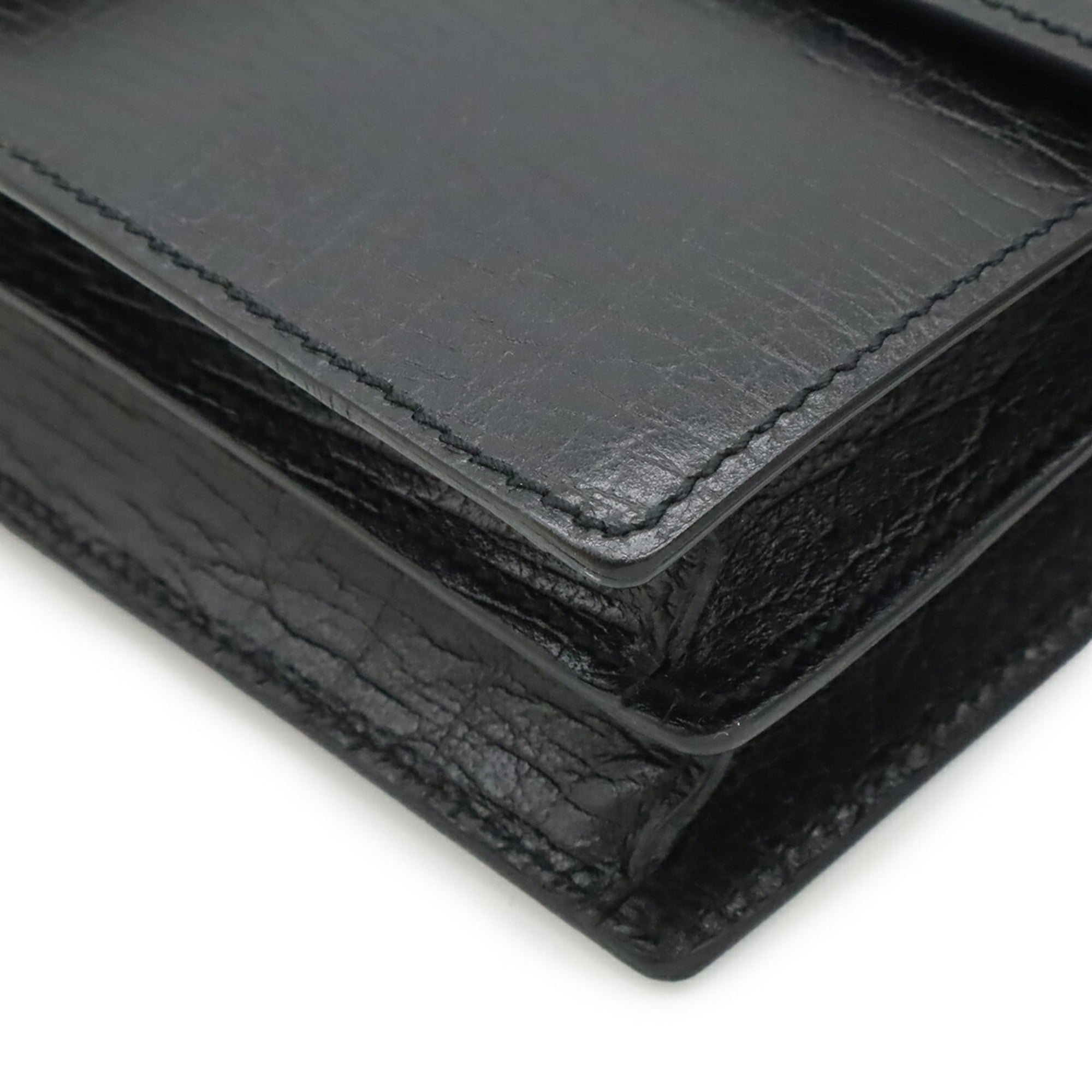 GUCCI Gucci Second Bag Clutch Embossed Leather Black 114686