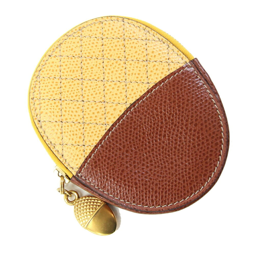 Celine coin case, yellow and brown leather, purse, mini wallet, pouch, acorn design, women's, CELINE
