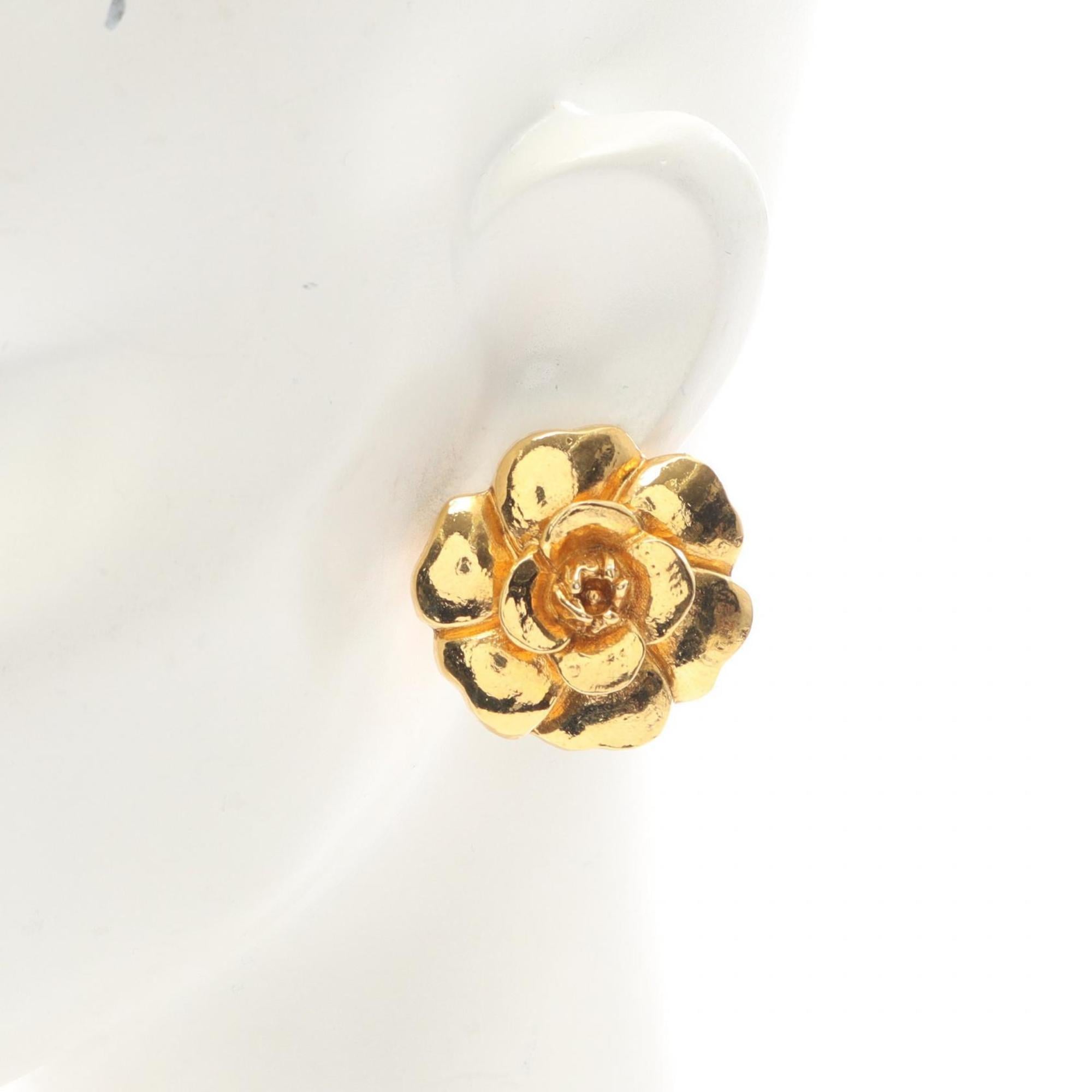 CHANEL Camellia Earrings, Gold Plated, Women's