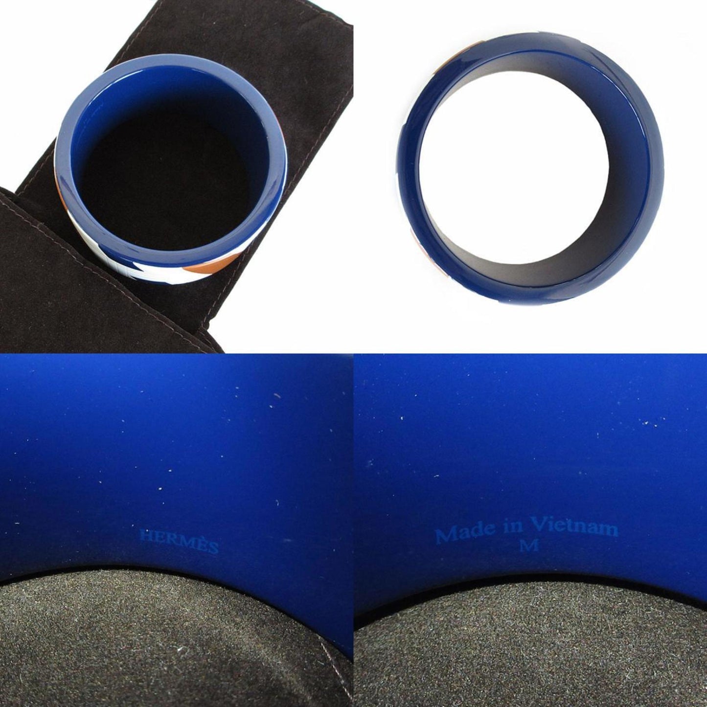 Hermes Hermès bangle bracelet in lacquered wood, dark blue, off-white, and brown. Men's women's sizes s0673g.