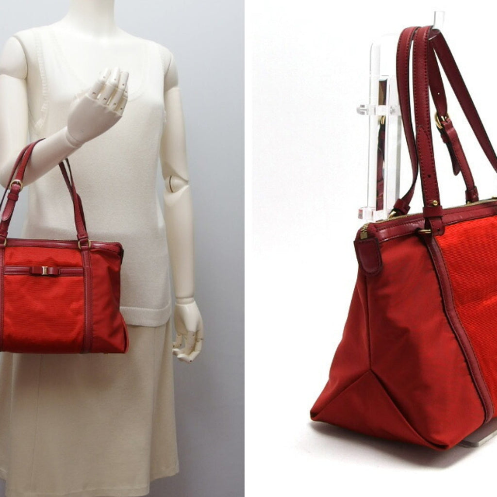 Salvatore Ferragamo Vara Ribbon Nylon Tote Bag Red
