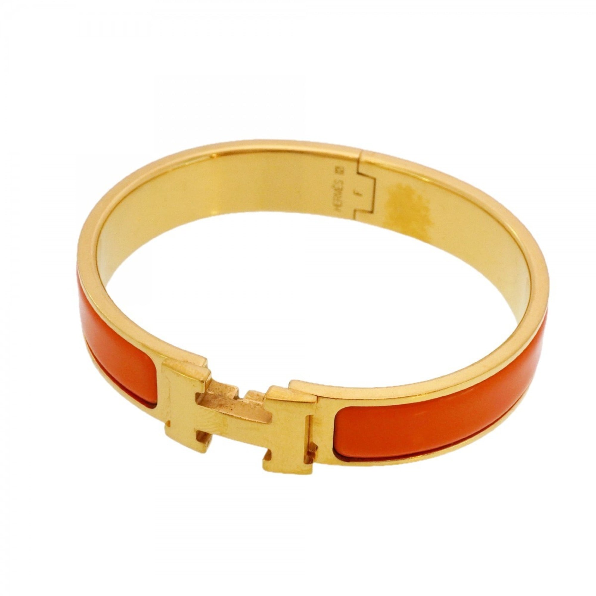 Hermes Click-Clack PM Bangle, GP Plated Gold, Orange, Women's